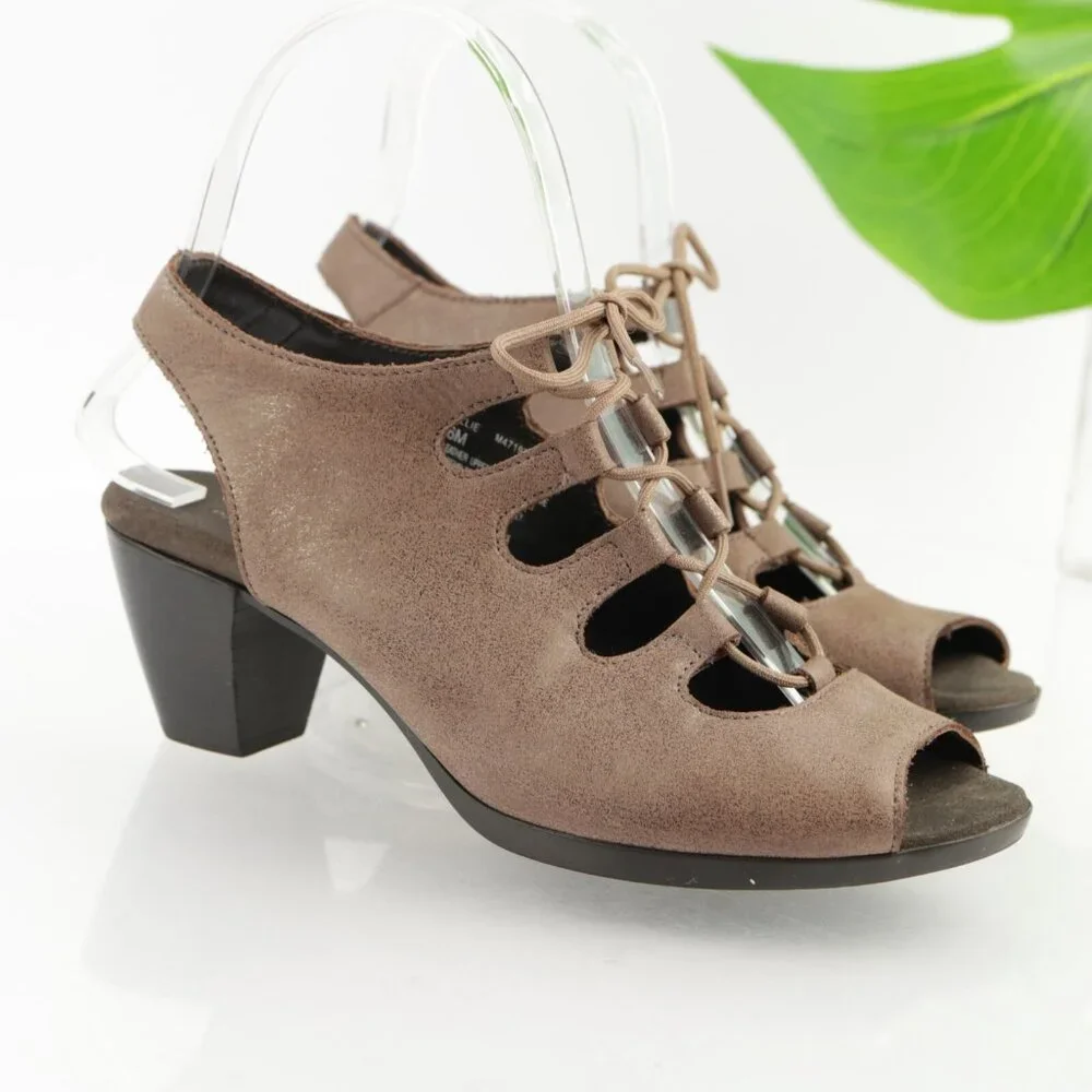 Munro Womens Jille Sandal Size 6 Brown Leather Block Heel Lace Up Gladiator Shoe